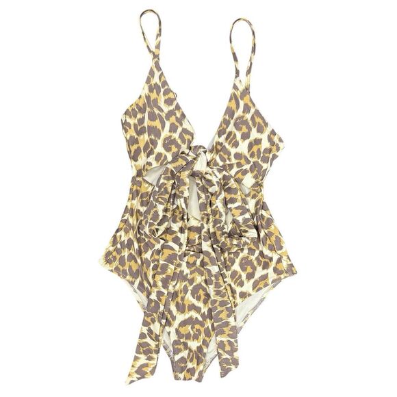 AERIE Leopard Wrap One Piece Swimsuit Full Coverage Womens XS Padded Wireless - Picture 1 of 9